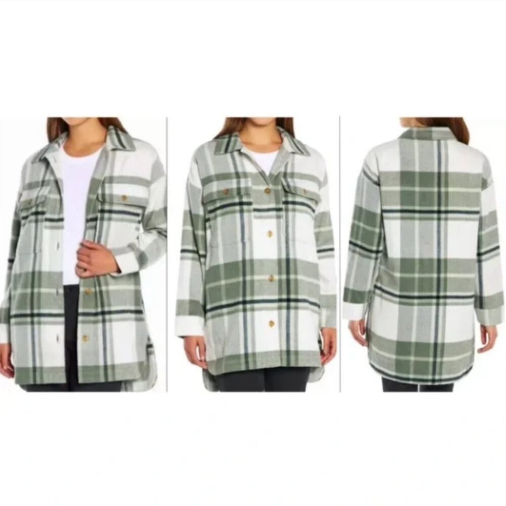 Banana Republic Plaid Print Button Up Shacket Shirt Jacket Winter Layering XS